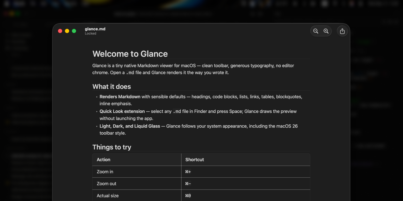 Rendered markdown article inside the Glance window